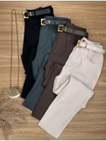 Calça Alfaiataria com Cinto Preta 