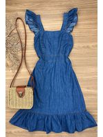Vestido Curto Jeans Alça Babadinho