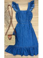 Vestido Curto Jeans Alça Babadinho