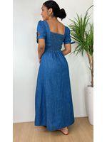 Vestido Longo Jeans com Manga Princesa