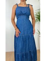 Vestido Longo Jeans com Alça Fina