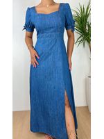 Vestido Longo Jeans com Manga Princesa