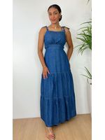 Vestido Longo Jeans com Alça Fina