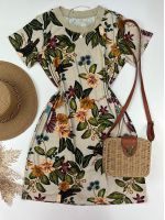 Vestido Estampa Inspiração Com Manga Bege