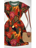 Vestido Estampa Inspiração Com Manga Vermelho