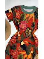 Vestido Estampa Inspiração Com Manga Vermelho