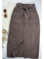 Saia Midi Marrom Clochard com Cinto 