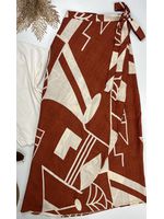 Saia Transpassada Estampada Terra cota E Bege