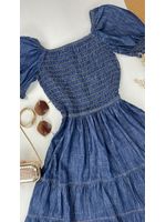 Vestido Curto Jeans com Manga