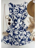 Vestido Curto Linho Estampado Azul