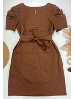 Vestido Curto Linho Marrom 
