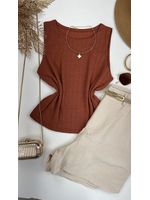 Blusa Canelada Max Croped Regata Terra Cota