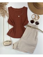 Blusa Canelada Max Croped Regata Terra Cota