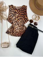 Blusa Canelada Max Croped Regata Animal Print Onça