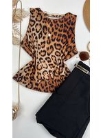 Blusa Canelada Max Croped Regata Animal Print Onça