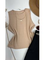 Blusa Canelada Max Croped Regata Bege