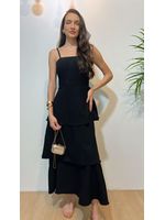 Vestido Midi Camadas com Alça Fina Preto