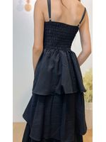 Vestido Midi Camadas com Alça Fina Preto