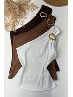 Blusa Canelada Nula manga com Detalhe Fivela Off White