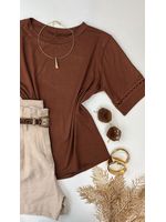 Blusa Manga com Detalhe Guipir Marrom