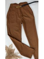 Calça Inspiração Zara Alfaiataria com Cinto Marrom