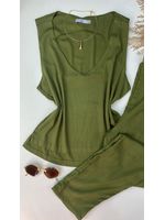 Conjunto Viscolinho com Elastano Verde Militar