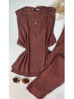 Conjunto Viscolinho com Elastano Marrom