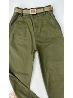 Calça Cenoura Verde Militar com Cinto de Elástico 