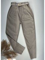 Calça Cenoura Cinza com Cinto de Elástico 