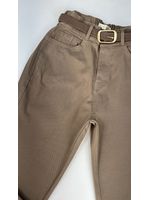 Calça Sarja Flare Com Cinto Trançado Nude 