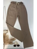 Calça Sarja Flare Com Cinto Trançado Nude 