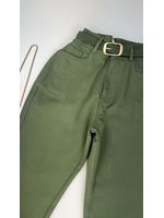 Calça Sarja Flare Com Cinto Verde 