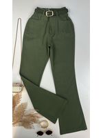 Calça Sarja Flare Com Cinto Verde 