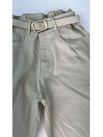 Calça Sarja Flare Com Cinto Bege 