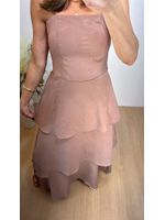 Vestido Midi Camadas com Alça Fina Bege