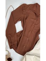 Camisa Viscose Manga Bufante Marrom