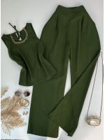 Conjunto Wide Com Cropped Verde Militar