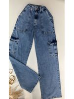Calça Wide Cargo Jeans 