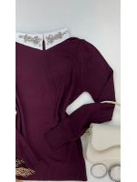 Blusa Tricô Gola Bordada Uva
