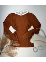 Blusa Tricô Gola Bordada Terra Cota 