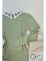 Blusa Tricô Gola Bordada Verde Claro 