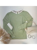 Blusa Tricô Gola Bordada Verde Claro 