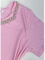 Blusa Canelada Gola Bordada Com Pedraria