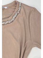 Blusa Canelada Gola Bordada Com Pedraria