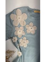 Blusa Com Aplicação de Flores Em Crochê Azul Bebê 