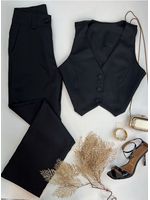 Conjunto Calça e Colete Wide Leg Alfaiataria Preto 