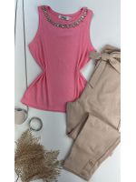 Regata Canelada Gola Pedraria Rosa 