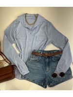 Camisa Viscolinho com Elastano Azul 