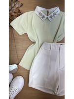 Blusa Gola Polo Com pedrarias Verde Menta 