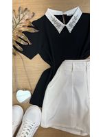 Blusa Gola Polo Com pedrarias Preta 